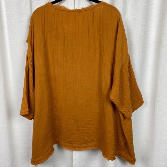 Free People Orange Brown Cotton Gauze Drape Front Top Sz.M - Picture 6 of 9